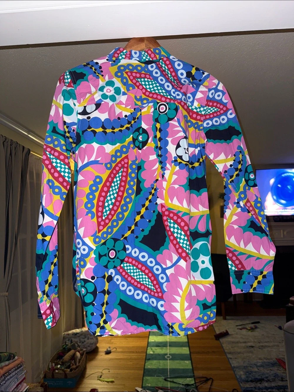 Men's Bright Floral Geometric Button-Up Shirt - Multicolor